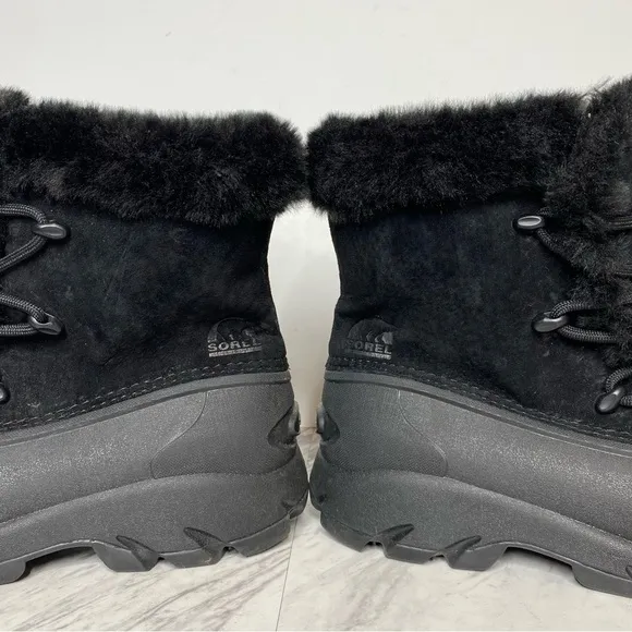 New! Sorel Snow Angel Lace Up Faux Fur Black Winter Boot 6