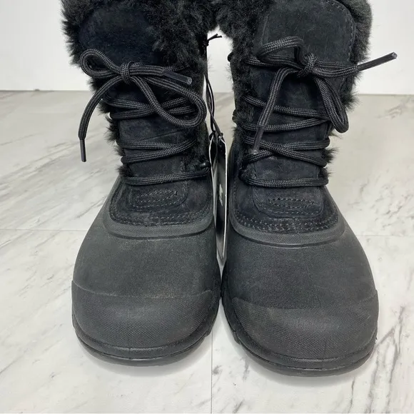 New! Sorel Snow Angel Lace Up Faux Fur Black Winter Boot 6