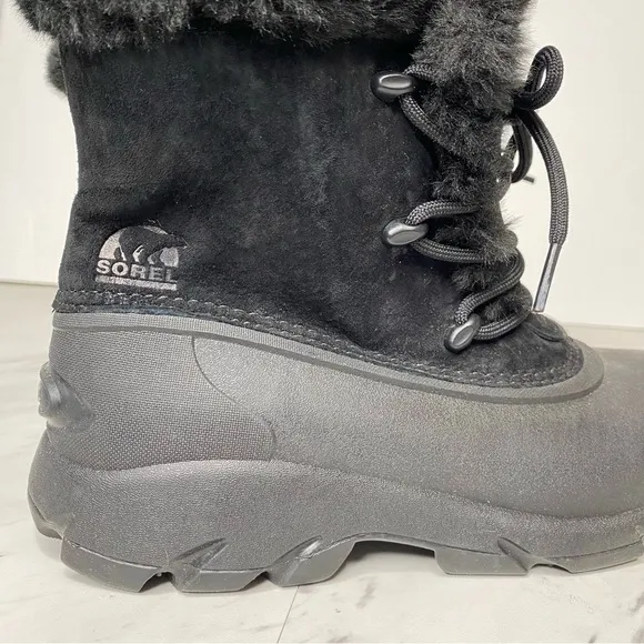 New! Sorel Snow Angel Lace Up Faux Fur Black Winter Boot 6