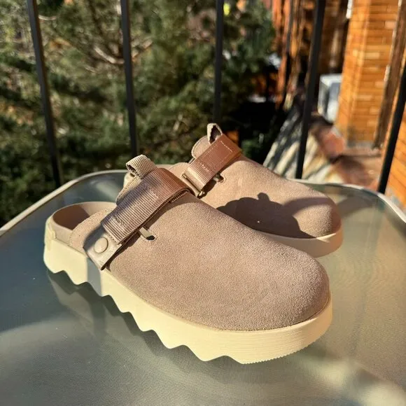 New Sorel Viibe Women's Clog Shoes Slip On Suede Taupe Honey White