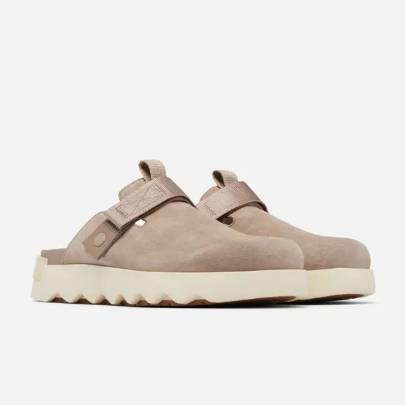 New Sorel Viibe Women's Clog Shoes Slip On Suede Taupe Honey White