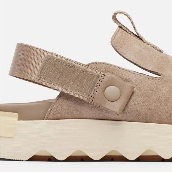 New Sorel Viibe Women's Clog Shoes Slip On Suede Taupe Honey White