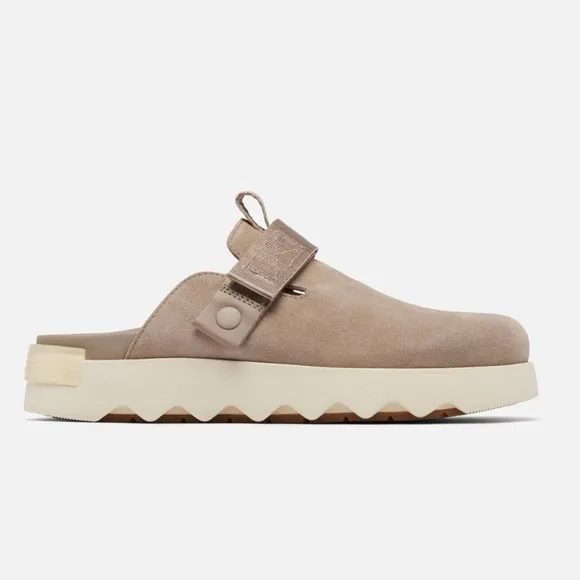 New Sorel Viibe Women's Clog Shoes Slip On Suede Taupe Honey White