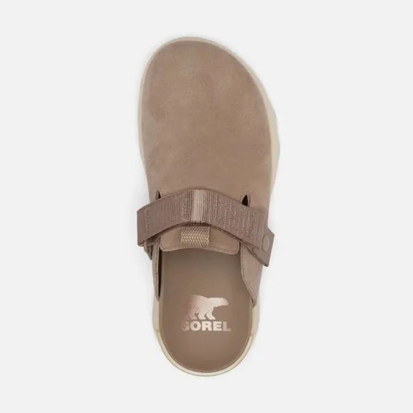 New Sorel Viibe Women's Clog Shoes Slip On Suede Taupe Honey White