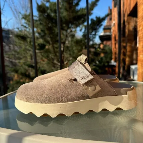 New Sorel Viibe Women's Clog Shoes Slip On Suede Taupe Honey White