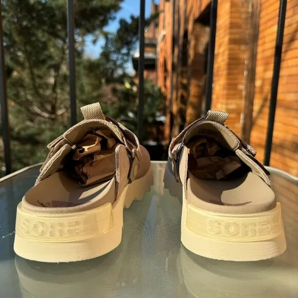 New Sorel Viibe Women's Clog Shoes Slip On Suede Taupe Honey White