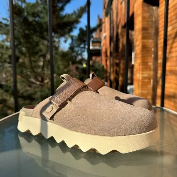 New Sorel Viibe Women's Clog Shoes Slip On Suede Taupe Honey White