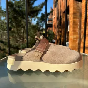 New Sorel Viibe Women's Clog Shoes Slip On Suede Taupe Honey White