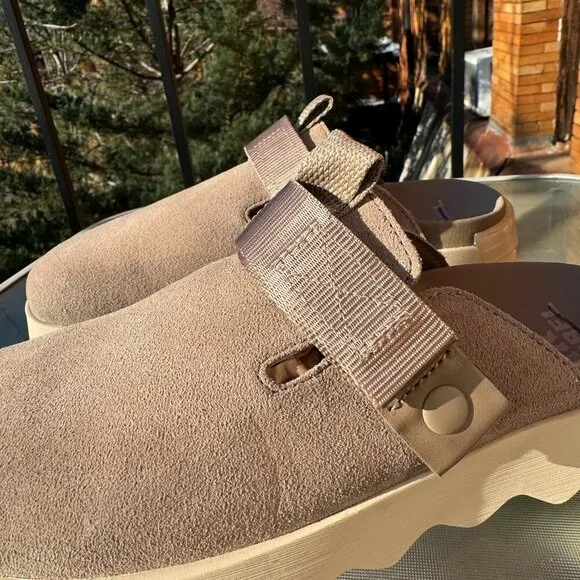 New Sorel Viibe Women's Clog Shoes Slip On Suede Taupe Honey White