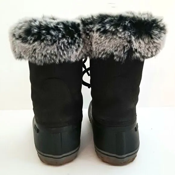 NEW Sperry Blk Lace Up Snow Boot Rubber Foot Faux Fur Collar Sz 7