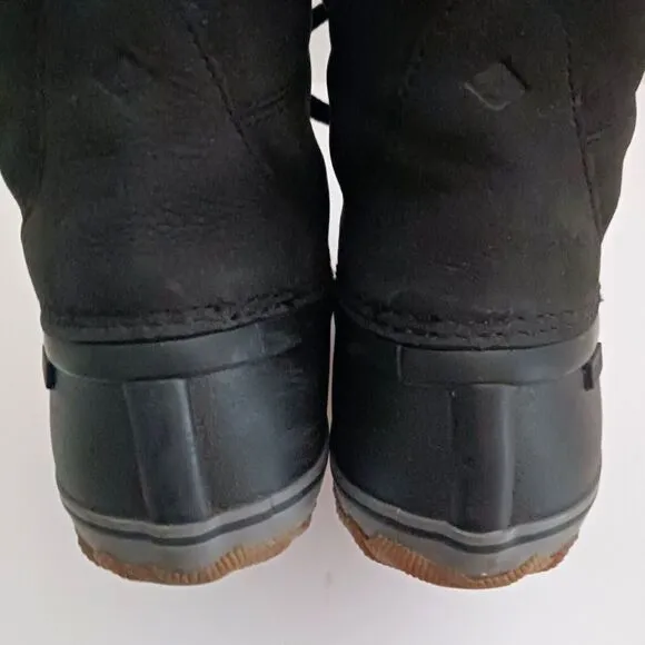 NEW Sperry Blk Lace Up Snow Boot Rubber Foot Faux Fur Collar Sz 7