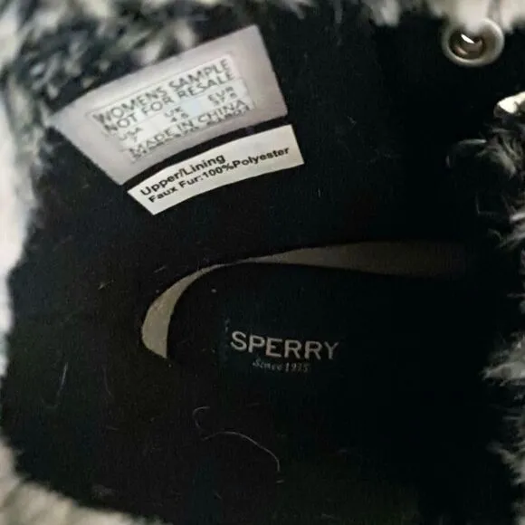 NEW Sperry Blk Lace Up Snow Boot Rubber Foot Faux Fur Collar Sz 7