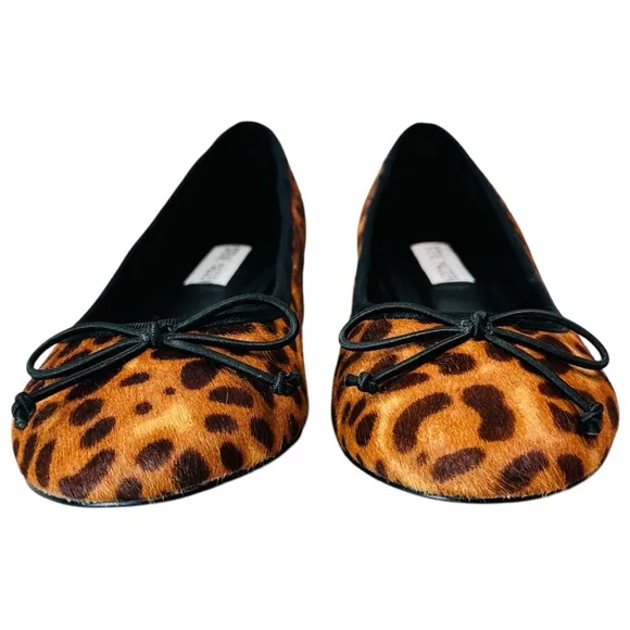 NEW Steve Madden Cherish Cow Hair Calf Round Toe Ballet Flat, Leopard Print,Sz 8
