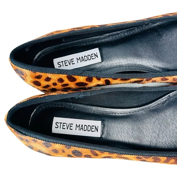 NEW Steve Madden Cherish Cow Hair Calf Round Toe Ballet Flat, Leopard Print,Sz 8