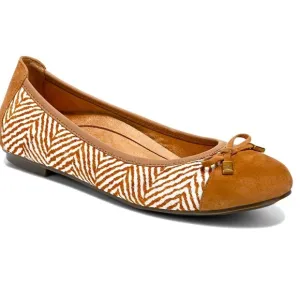 New VIONIC Minna Herringbone Brown Cream Cow Hair Suede Bow Ballet Flats 9