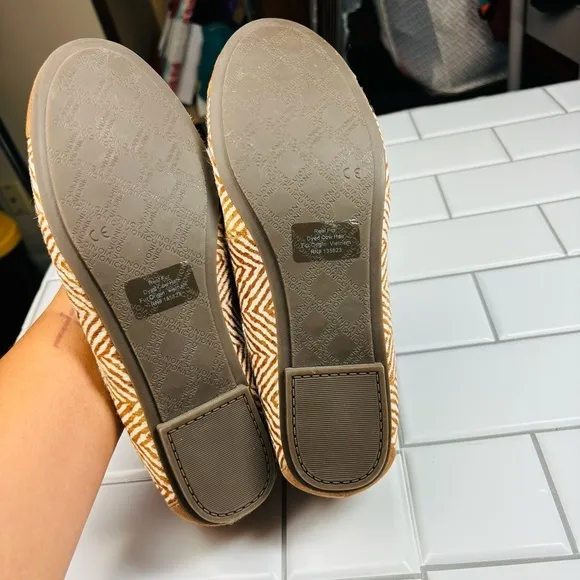 New VIONIC Minna Herringbone Brown Cream Cow Hair Suede Bow Ballet Flats 9