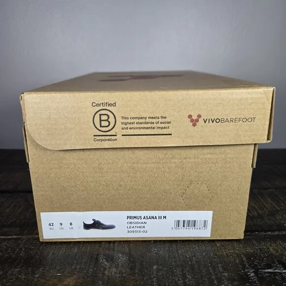 NEW Vivobarefoot Primus Asana III Mens Size 9 Barefoot Sneakers Leather Obsidian