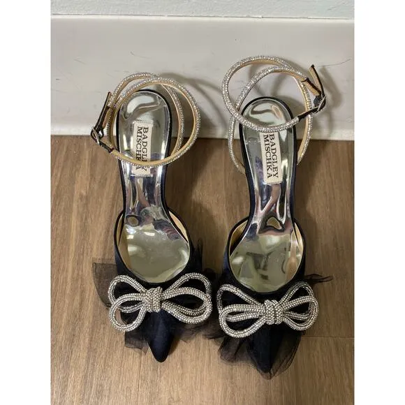 New Without Box Badgeley Mischka Black Satin Heels Sz 5.5