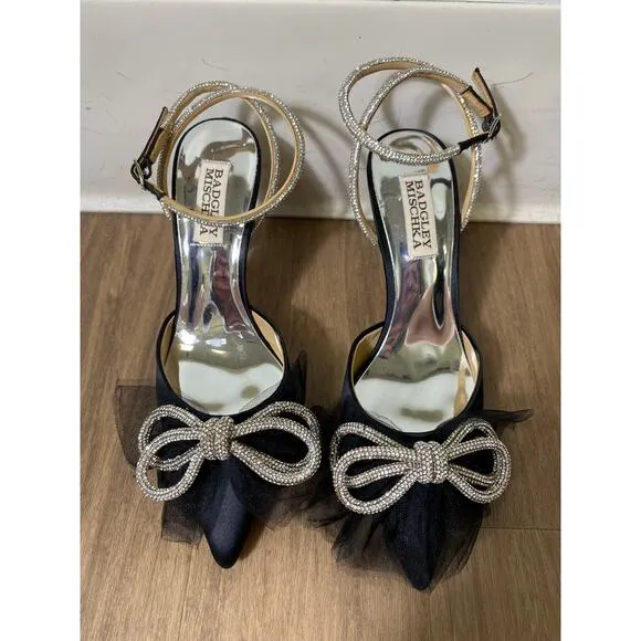 New Without Box Badgeley Mischka Black Satin Heels Sz 5.5