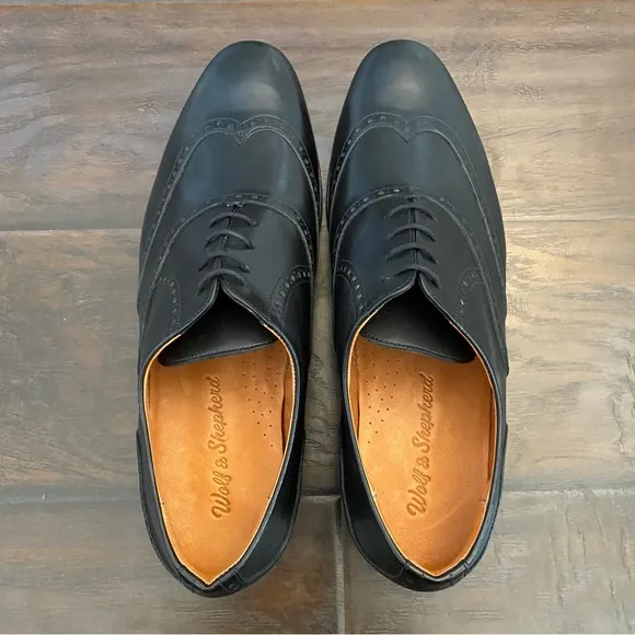 New Without Box Wolf &amp; Shepherd Mens Black Leather Upper Lace Up Shoes size 10.5
