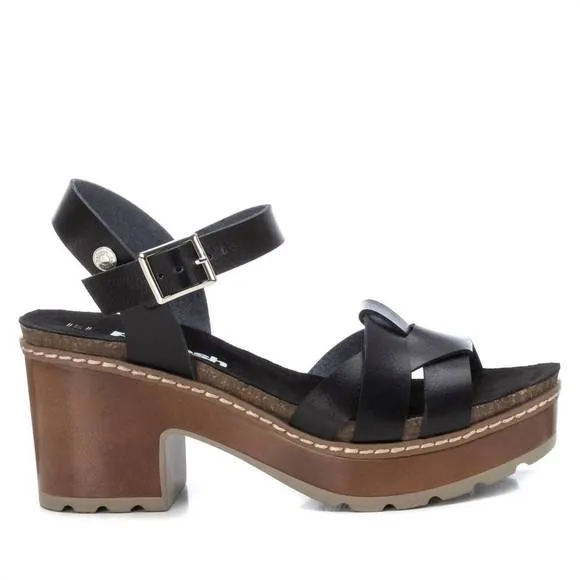 NEW XTI women's casual heeled platform sandals in black