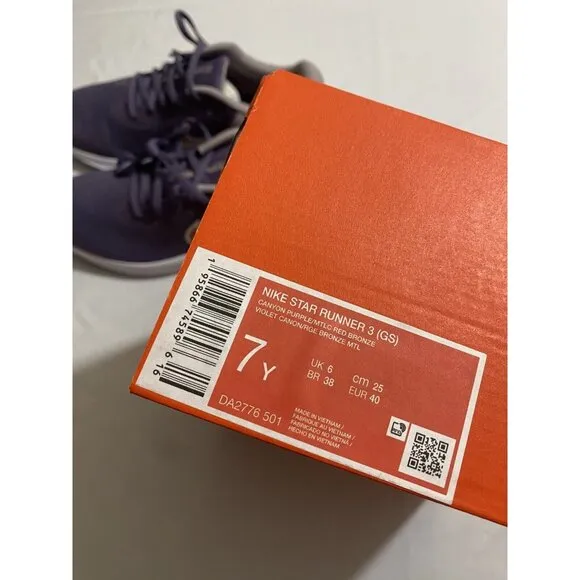 New Youth Size 7Y Purple Nike Star Runner 3 (GS) Running Shoes DA2776 501