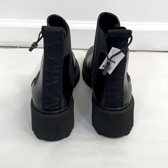 New Zara Low Lug Chelsea Logo Ankle Boots