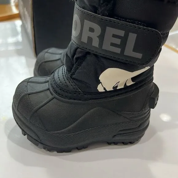 New Sorel toddler boots winter snow waterproof black white unisex 4