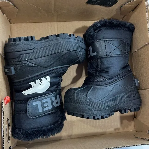 New Sorel toddler boots winter snow waterproof black white unisex 4