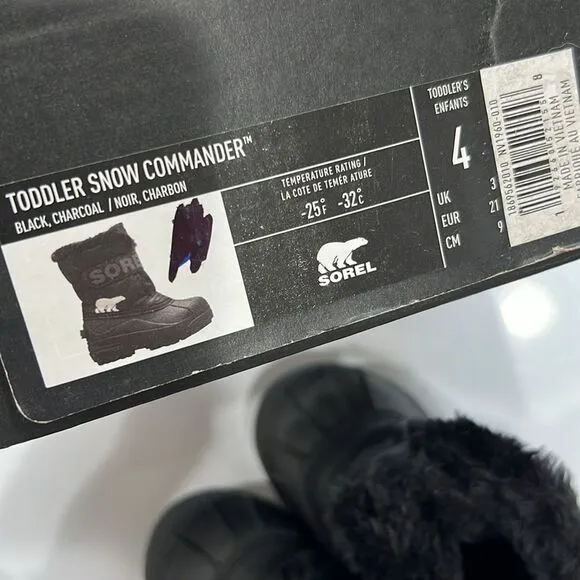 New Sorel toddler boots winter snow waterproof black white unisex 4