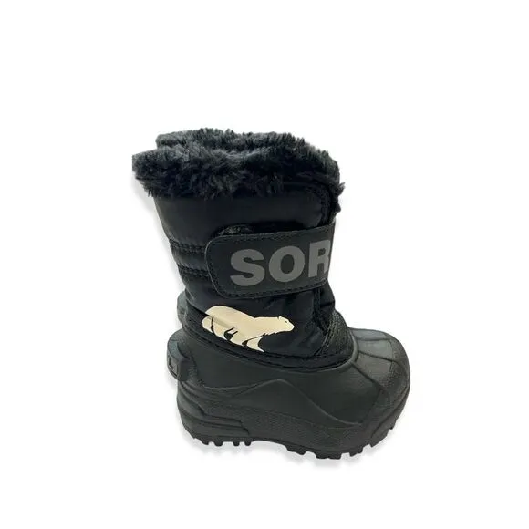 New Sorel toddler boots winter snow waterproof black white unisex 4