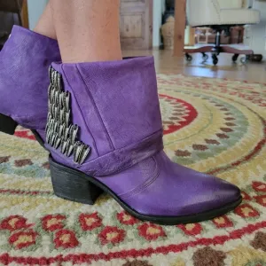 NIB A.S.98 Toxic Purple Metal Feather Ankle Boots 38 39