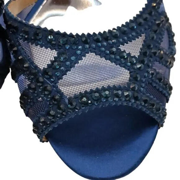 NIB, Badgley Mischka Marla Blue Satin Beaded Embellished‎ Heels, Size 8.5