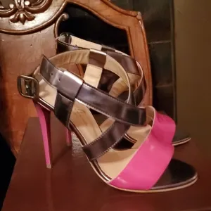 Nib Bruglia Pink and Grey Strappy Heels