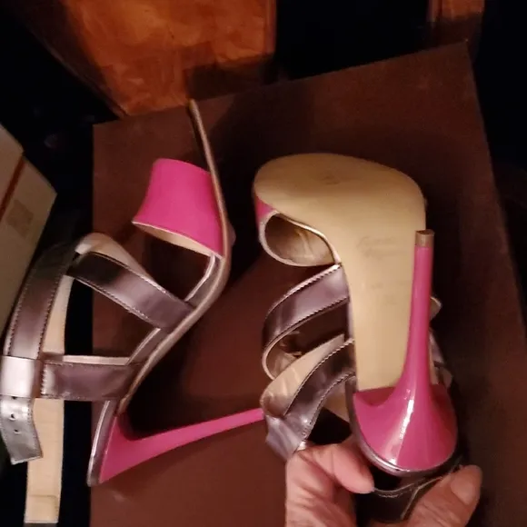 Nib Bruglia Pink and Grey Strappy Heels