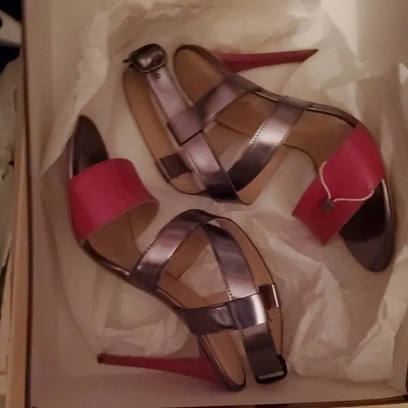 Nib Bruglia Pink and Grey Strappy Heels