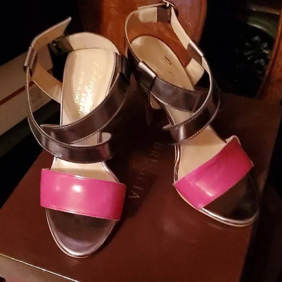 Nib Bruglia Pink and Grey Strappy Heels