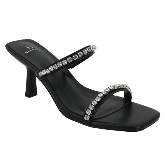nib H by Halston Maldives Crystal Strap Sandals in Black size 8