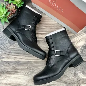 NIB Soul Naturalizer Quartz Black Leather Lace Up Zip Ankle Combat Boots 8M