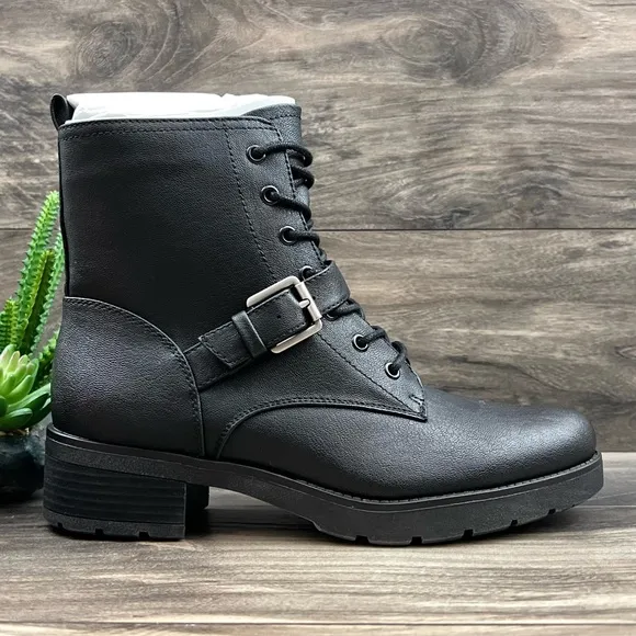 NIB Soul Naturalizer Quartz Black Leather Lace Up Zip Ankle Combat Boots 8M