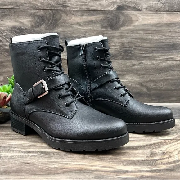 NIB Soul Naturalizer Quartz Black Leather Lace Up Zip Ankle Combat Boots 8M