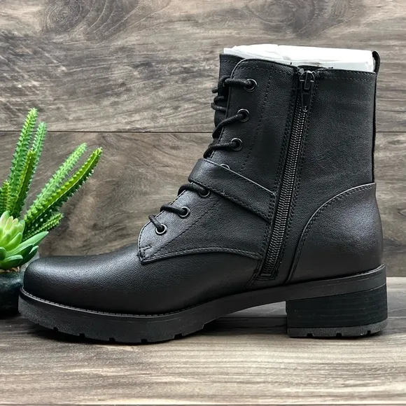 NIB Soul Naturalizer Quartz Black Leather Lace Up Zip Ankle Combat Boots 8M