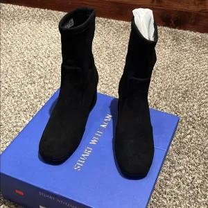 NIB Stuart Weitzman Black Suede Ankle Boots women’s size 6.5B