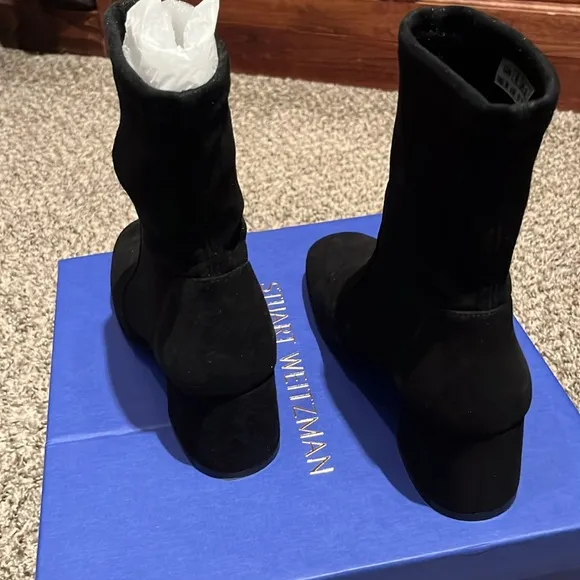 NIB Stuart Weitzman Black Suede Ankle Boots women’s size 6.5B