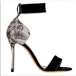 Nicholas KIRKWOOD 🖤 black suede, lace &amp; silver 4 in. strappy heels EUC size 35