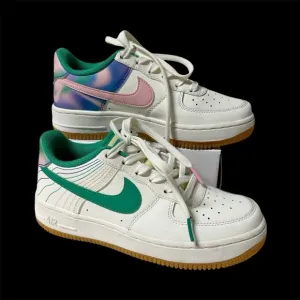 NIKE AIR FORCE 1 LV8 3 Big Kids’ Shoes Sz 3.5 Y Girls White/Green/Pink EUC