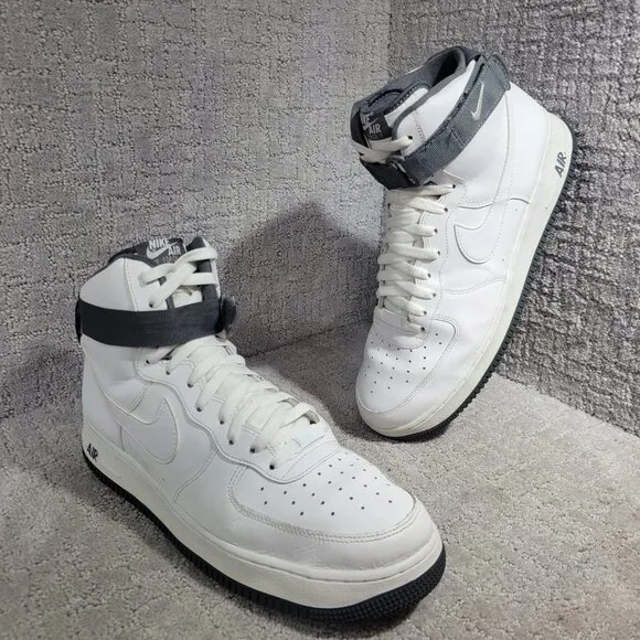 Nike Air Force 1 Mens Size 13 White Charcoal Leather Basketball Shoes CD0910-100