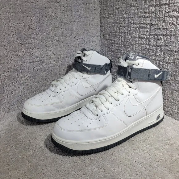 Nike Air Force 1 Mens Size 13 White Charcoal Leather Basketball Shoes CD0910-100
