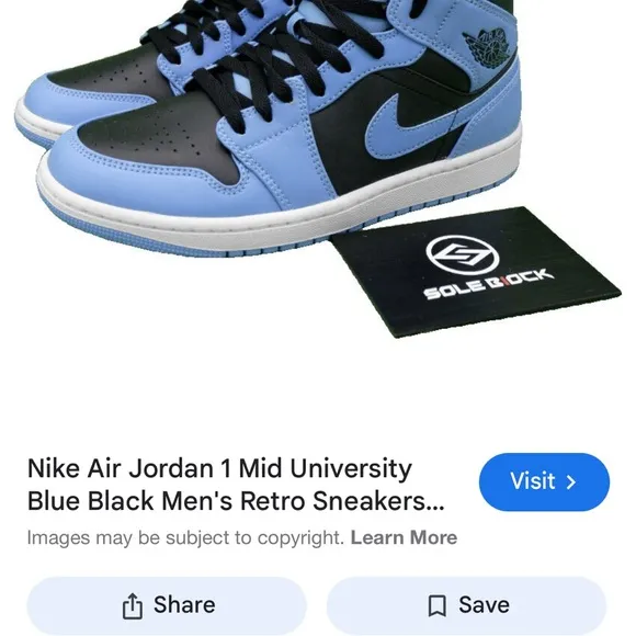 Nike Air Jordan 1 Mid University Blue Black Men's Retro Sneakers DQ8426-401 Sz10