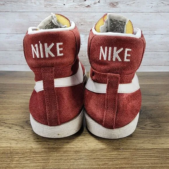 Nike Blazer Mid Team Red Maroon Suede White Big Swoosh Retro Shoes Size 10.5